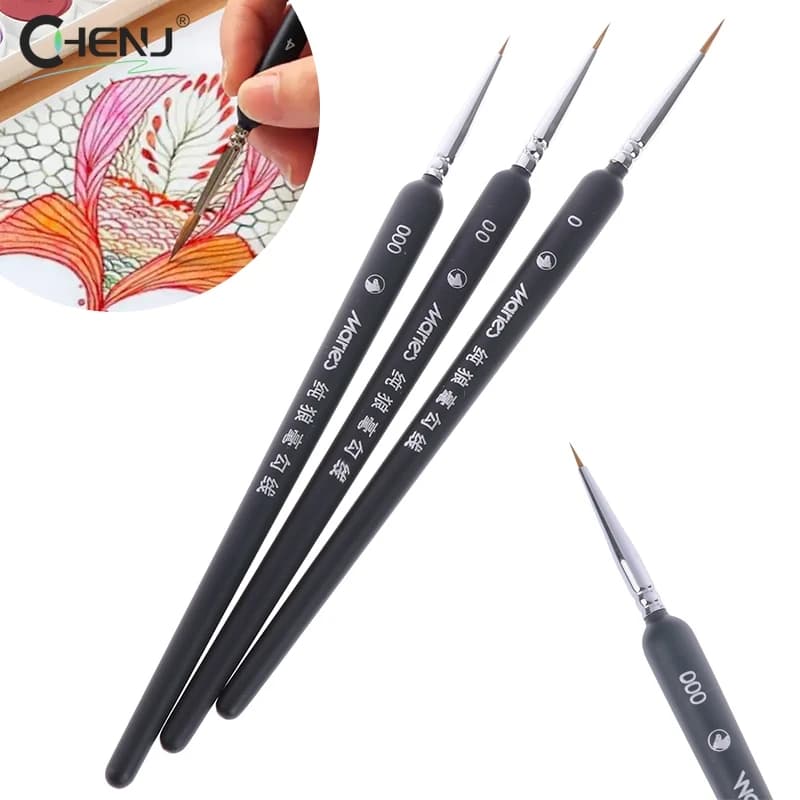 3pcs Brush 0/ 00/ 000 Miniature Wolf Hair Brushes Set For Detail Art Painting Miniature Acrylic Watercolor Paint Brush Pen
