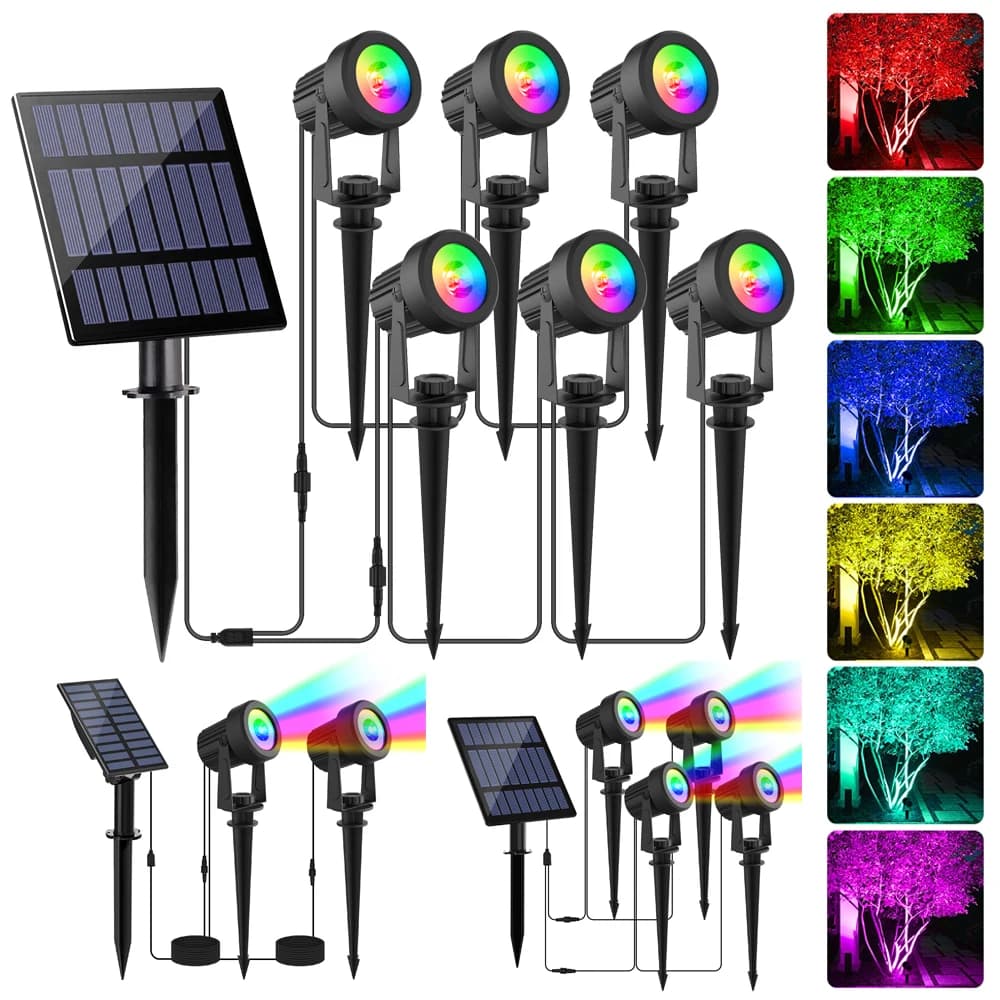 1/2/4/6 Lights RGB Solar Spotlight IP65 Waterproof Solar Light Outdoor Garden Light For Christmas Halloween Party Decor