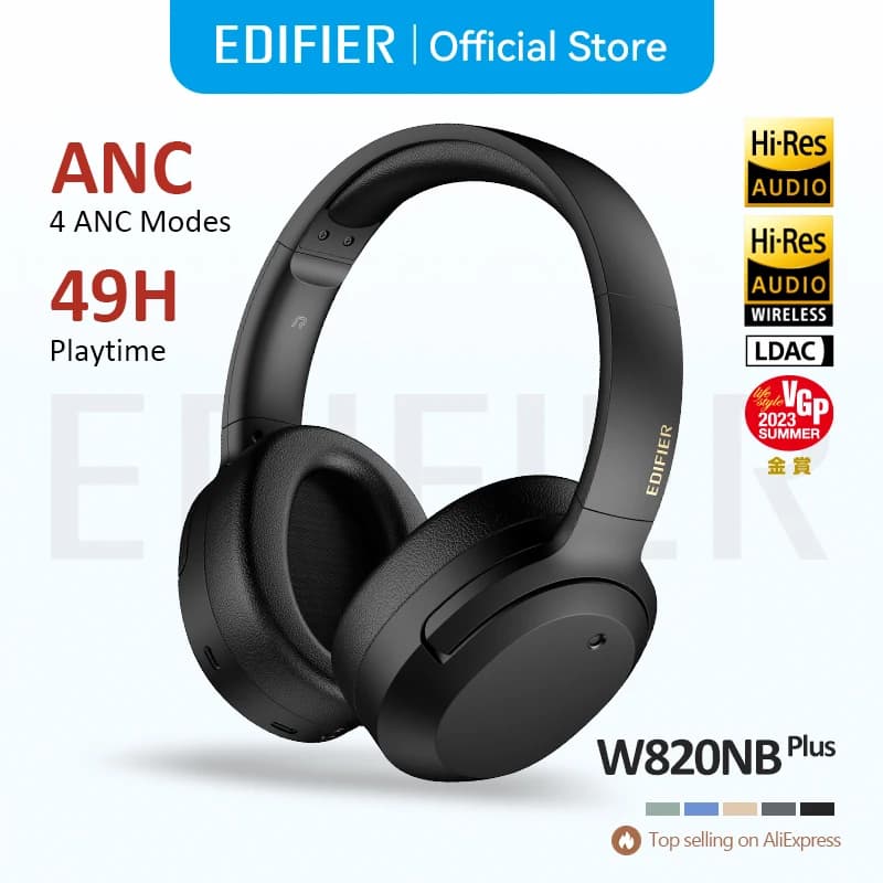 Edifier W820NB Plus Wireless Noise Cancelling Headphones 43dB ANC Hi-Res LDAC Codec 49hrs Playtime Over-Ear Bluetooth Headset