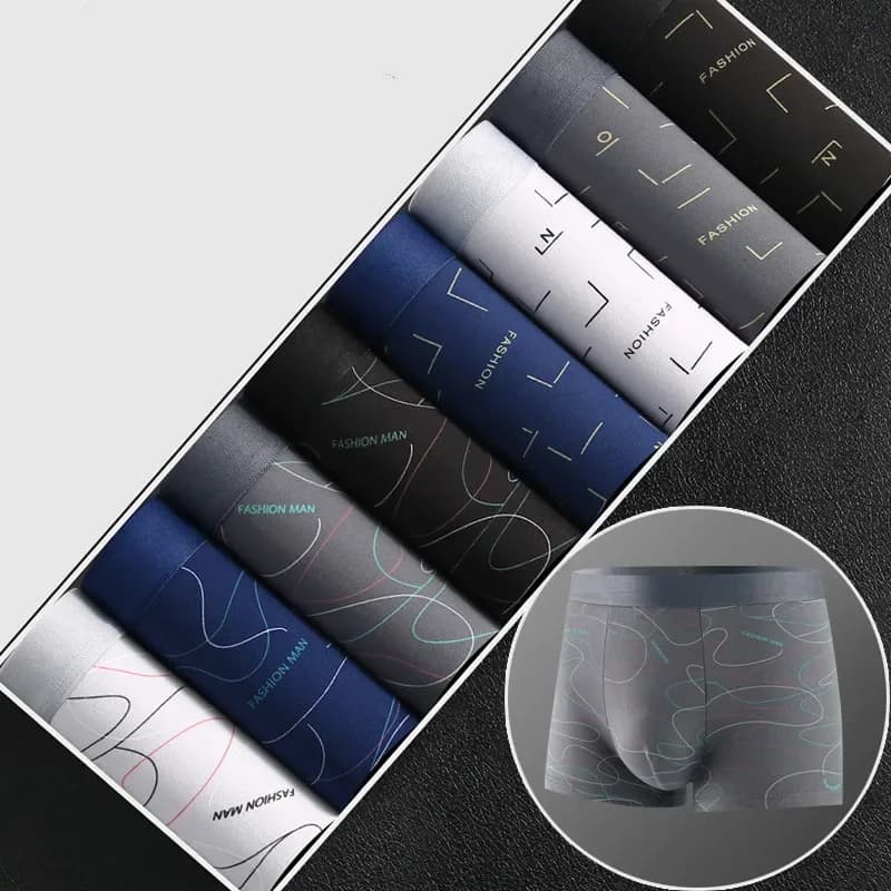 8Pcs/Lot Men's Sexy Underwear Boxer Shorts Milk Silk Soft Comfortable Fabric Fashion Print Breathable Antibacterial Men's Shorts