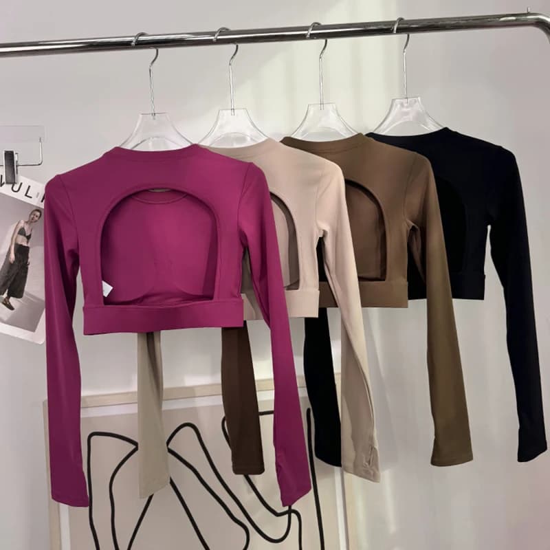 Hollow out Back Quick Dry Sportswear Women Sexy Gym Top  Fitness Sports Crop Top Female Long Sleeve Yoga Clothing