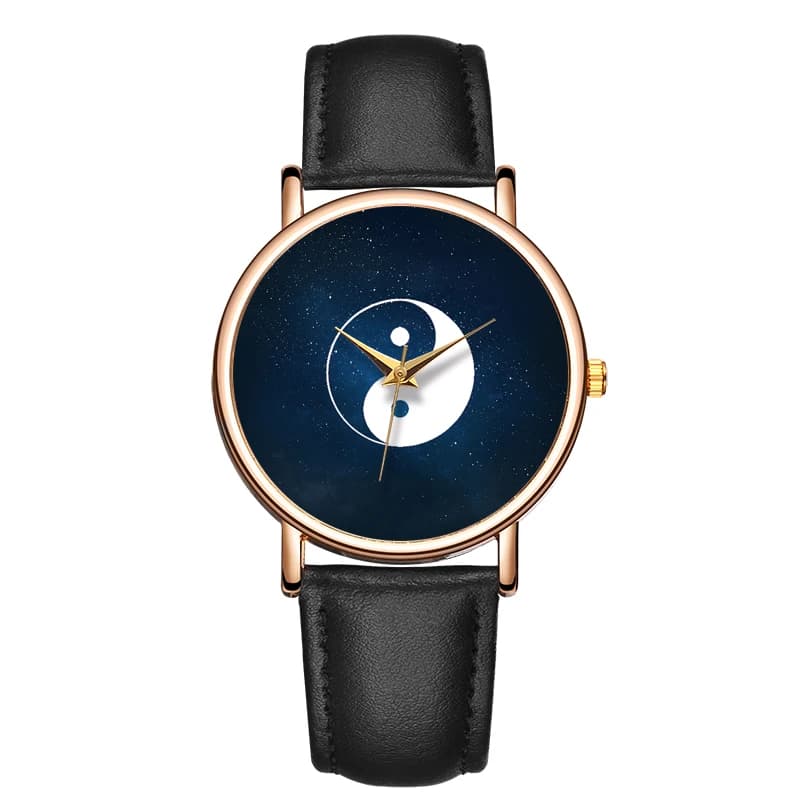 Casual Lady's Quartz Watch Tai Chi Star Sky Picture Waterproof Wristwatches Elegant Real Leather Watch