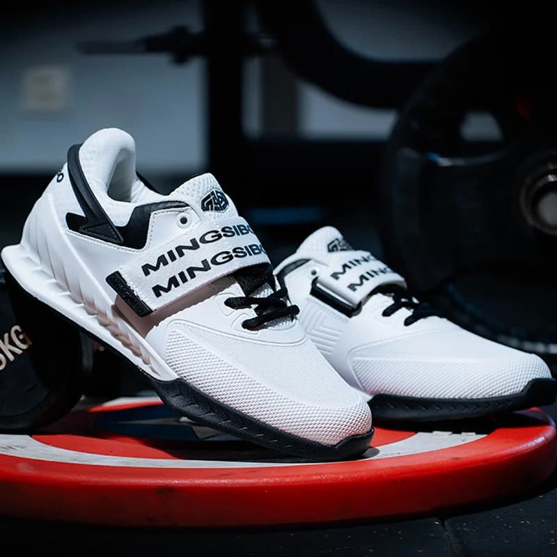 MINGSIBO Brand Hook Loop Weightlifting Shoes Men Women Size 36-46 Gym Squat Boots Hard Pull Shoes Men's White Black Weightlift