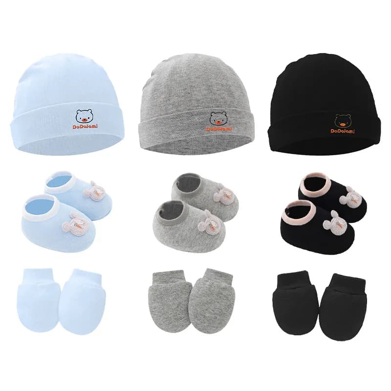 3pcs Cotton Baby Beanie for Newborn Baby Bonnet Gloves Socks Set Baby Hat for Girl Boy New Born Gift Cartoon Cap
