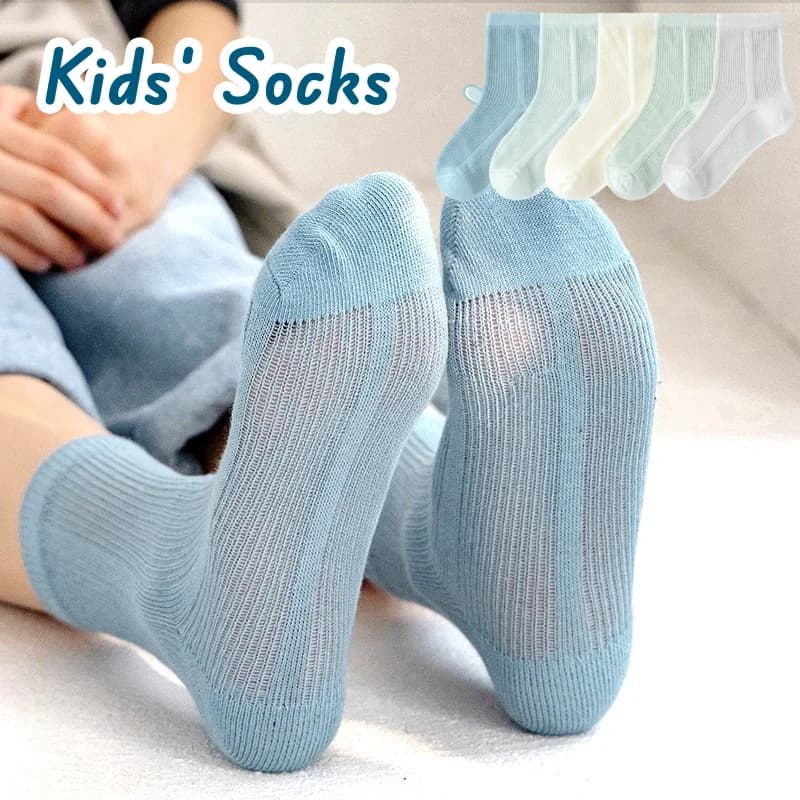 5 Pairs Baby Socks Summer Cotton Socks Thin Mesh Sock Boys Girls Crew Socks Solid Color