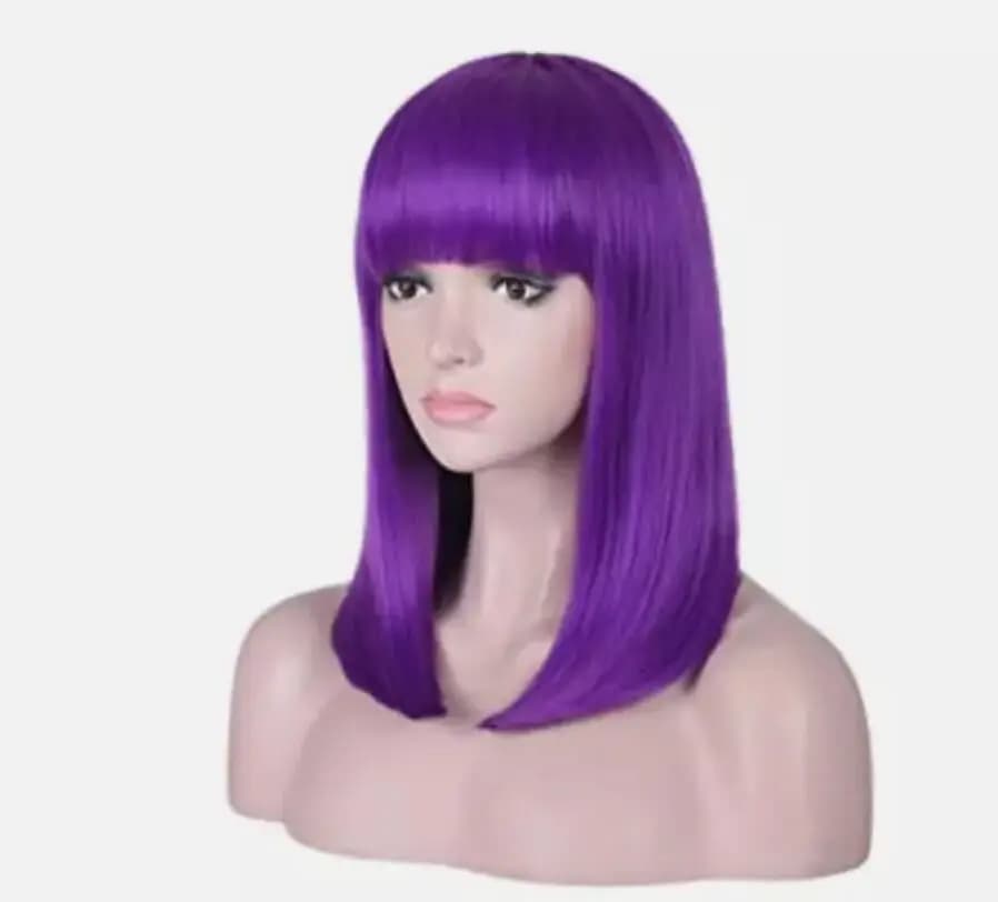 Short Purple Straight Wigs with Bangs Long Bob Shoulder Length Cosplay Party Wig