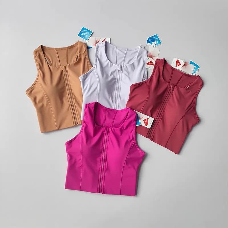 Women's High Impact Sports Bra Top Front Zipper Breathable Shockproof Fitness Vest for Running Gym Wear Yoga Brassiere