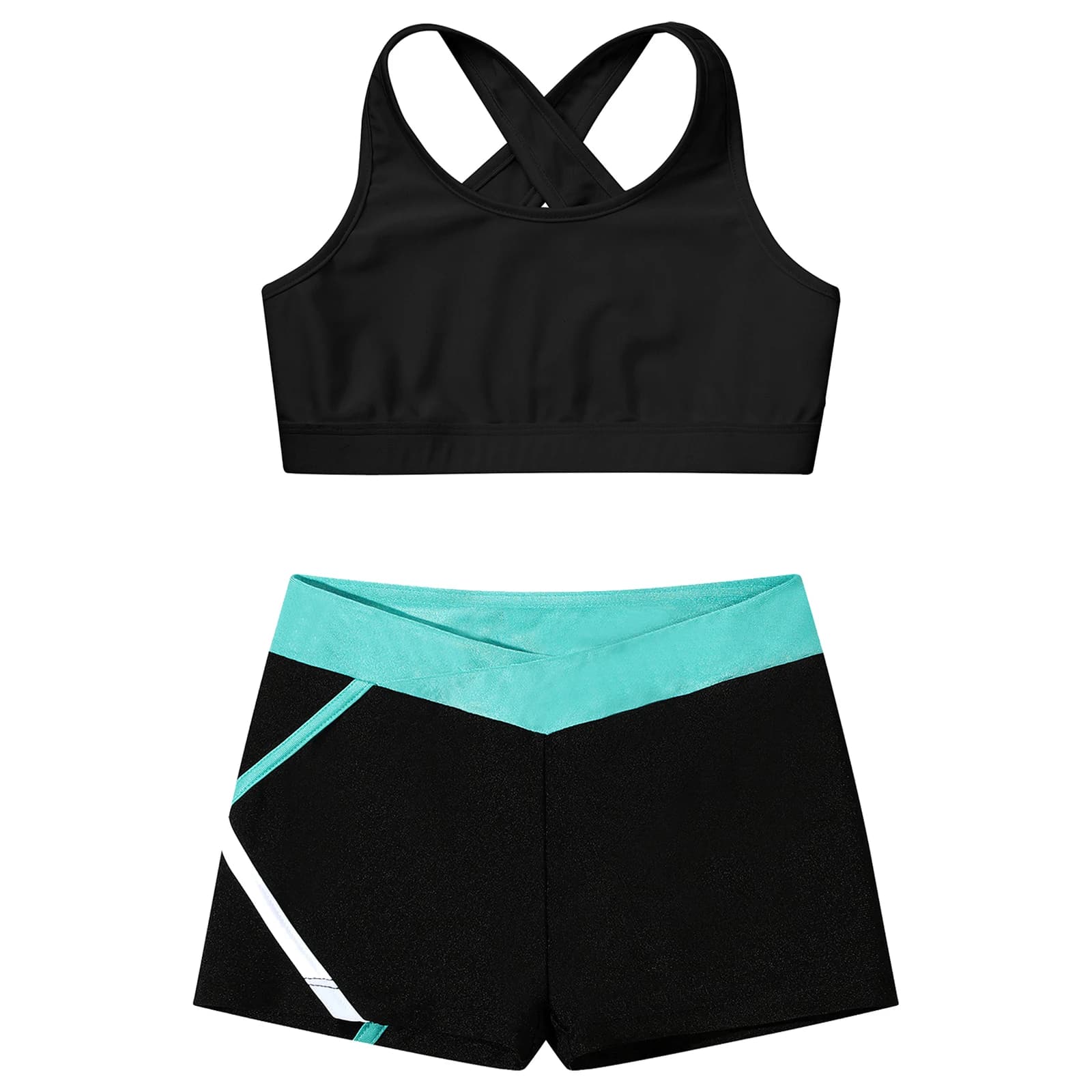 Kids Girls Sportwear Set Ballet Running Yoga Gym Workout Clothes Summer Sleeveless Shoulder Straps Cross Crop Tops Vest+Shorts