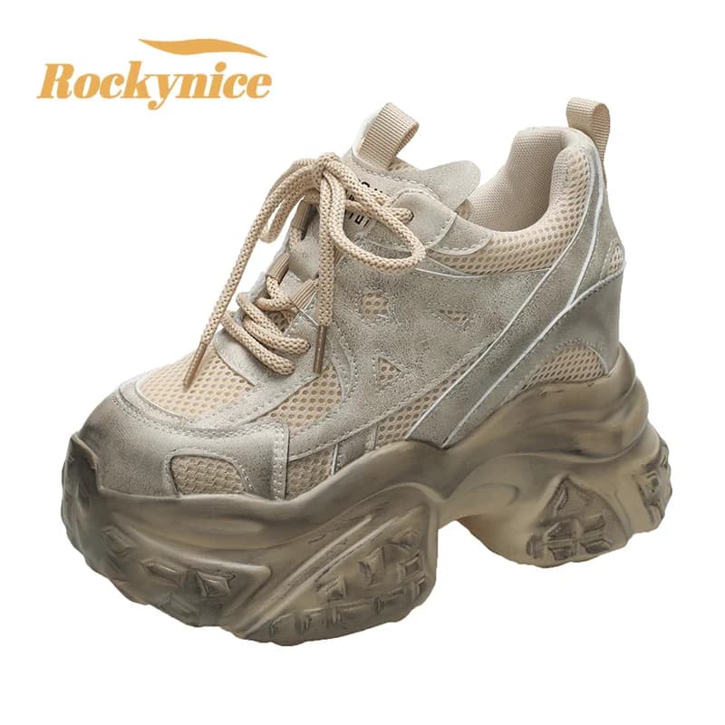Make Old Chunky Sneakers Casual Vulcanized Shoes Woman High Platform Sneakers 12.5CM Lace Up Shoes Women Zapatillas De Deporte
