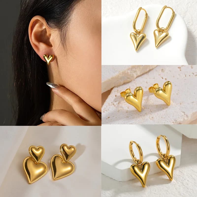 Kissmoon Fashion Stainless Steel Simple Multiple Styles Heart Earrings For Women Girl Weeding Dating Party Charm Jewelry Gift