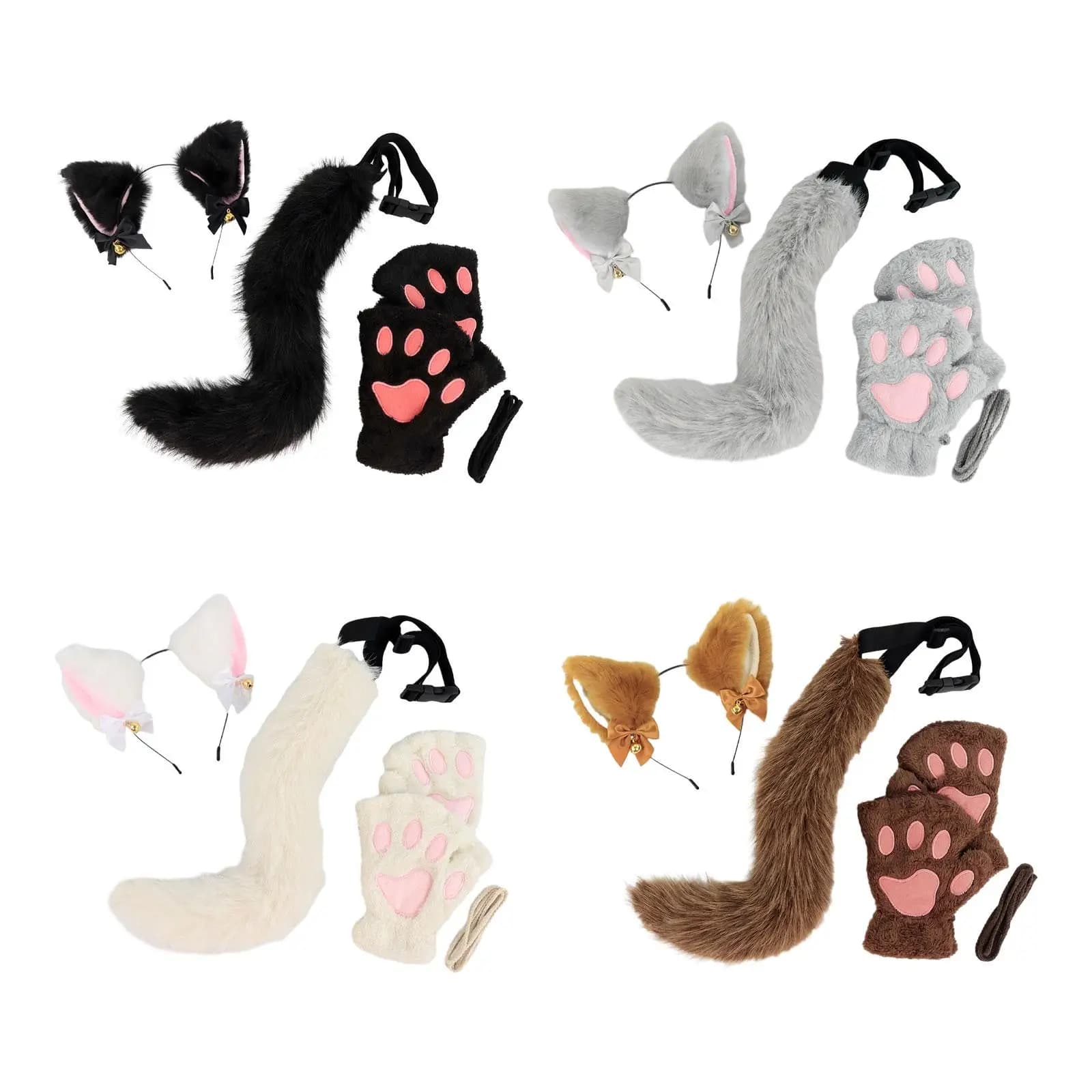 Cat Ears and Tail Set Plush Ears Hair Hoop for Halloween Night Club Birthday