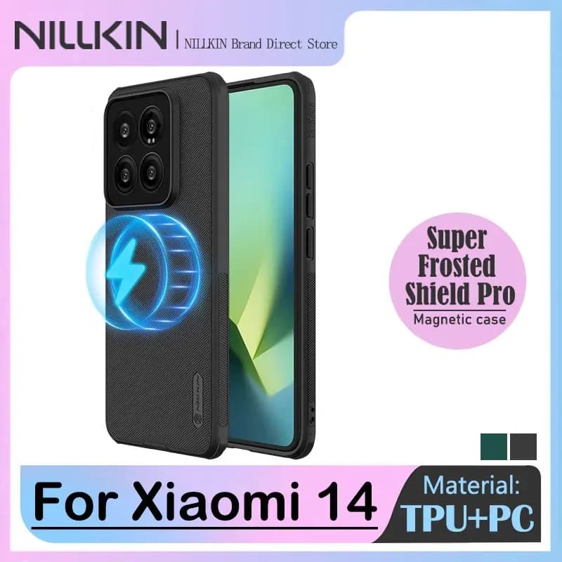 NILLKIN-Super Frosted Shield Pro Case for Xiaomi 14, Magnetic Wireless Charging, MagSafe Back Cover, Non-Slip, Anti-Fingerprint