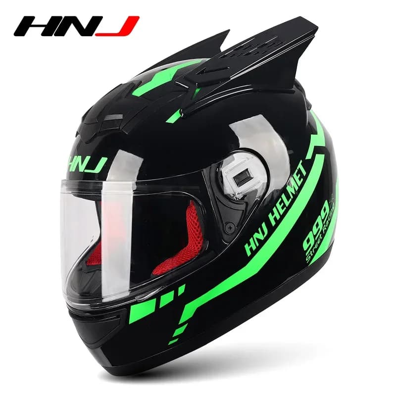 Hot selling HNJ fashion decal motorcycle full face helmet horns devil moto bike racing speed