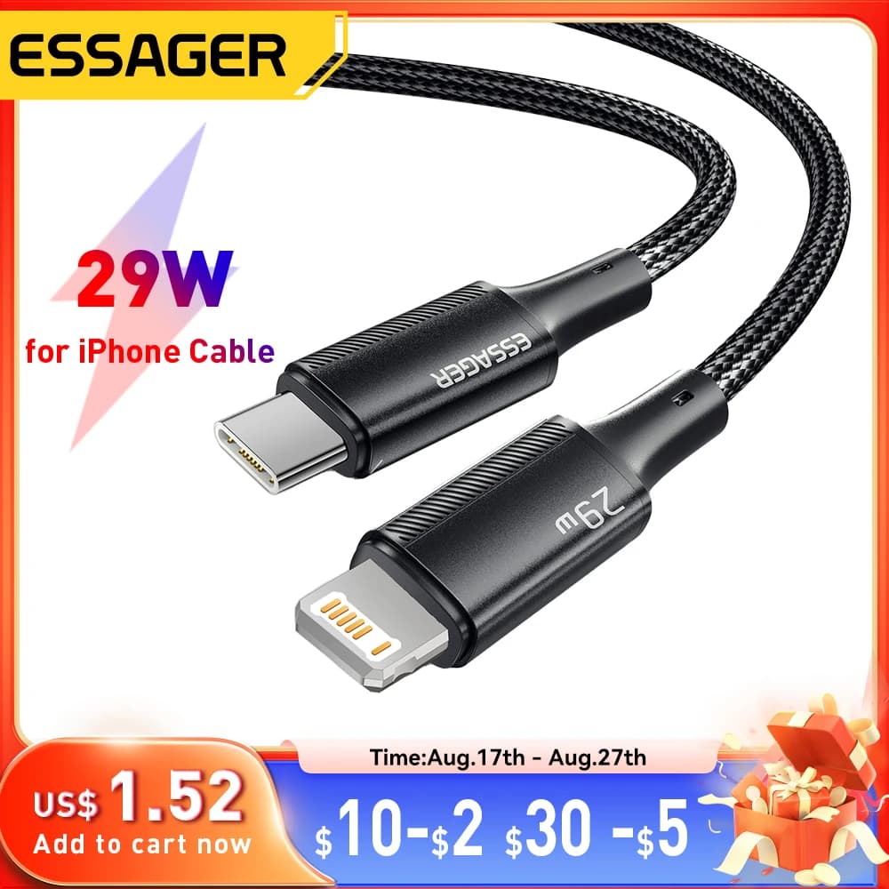 Essager USB C Cable For iPhone 14 13 12 11 Pro Max Xs 8 Plus iPad Macbook Wire 29W PD Fast Charging Type C To Lighting Data Cord