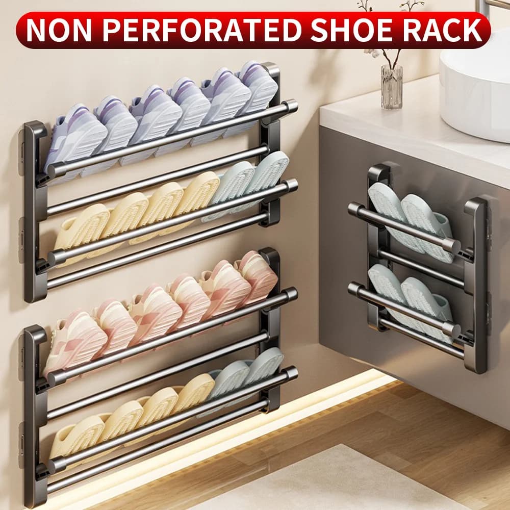Non perforated wall mounted shoe rack, made of metal material, suitable for home shoe storage