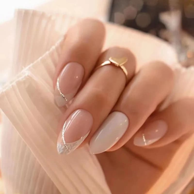 24 Pcs Almond False Nails with Glue Mid-Length French Nail Tip for Beautiful Gluing Korea Cheap Press on Nails High Quality 2024