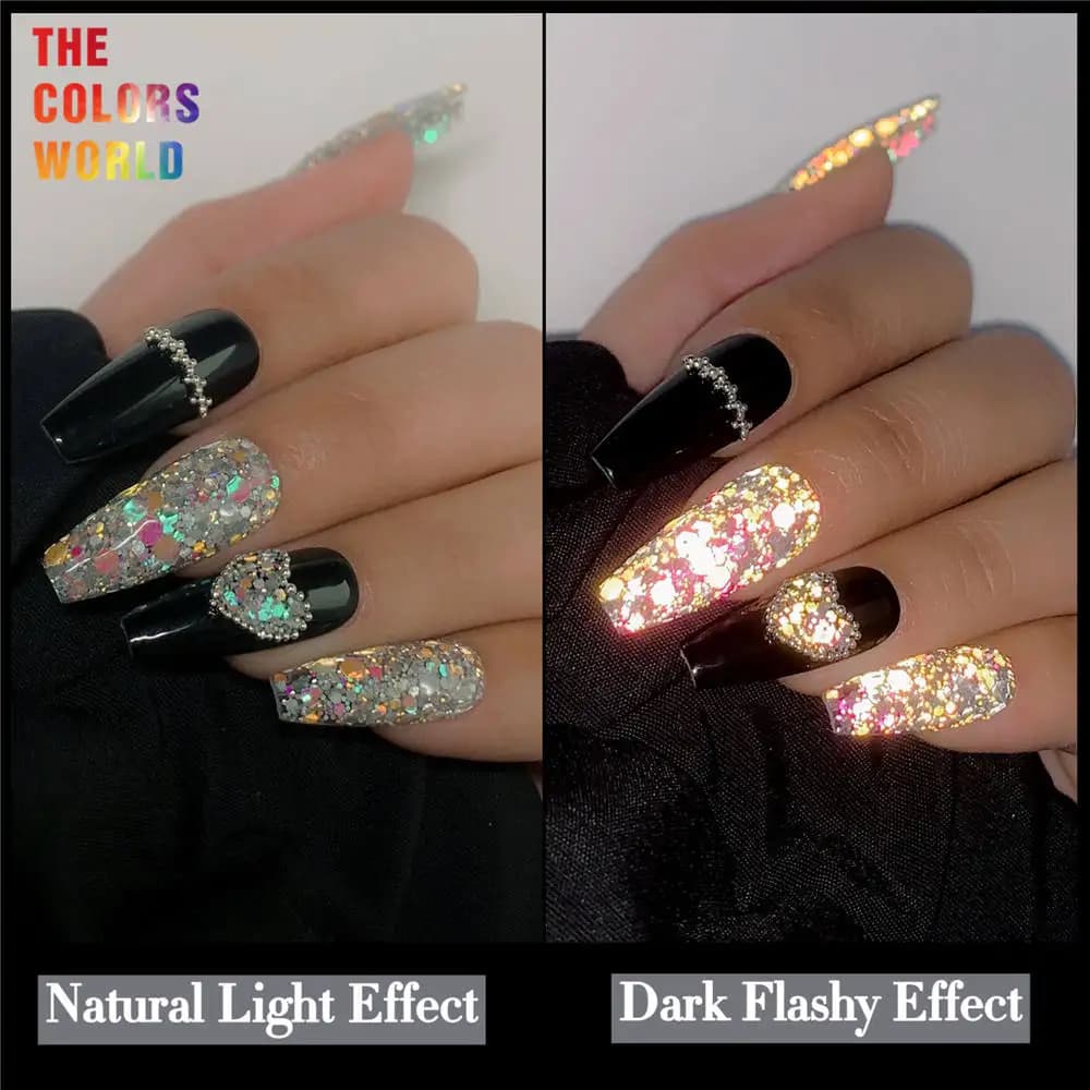 TCT-792 Reflective Flash Glitter Dazzling Party Sparkly Nails Iridescent Chunky Flakes Crystal Dust Flash Disco Polish UV Gel
