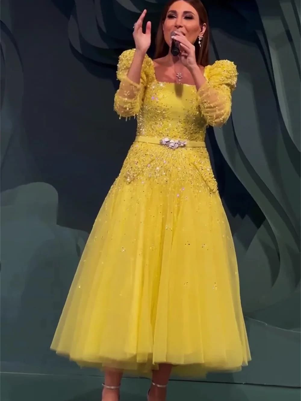 Elegant Square A-line Anke Length Evening Dresses Beading Net/Tulle Formal Occasion Gown	 vestidos para mujer elegantes y bonito