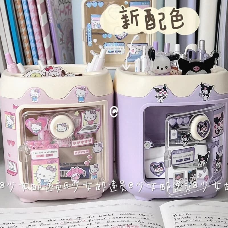 Sanrio Pen Holder Kawaii Desktop My Melody Kuromi Cinnamoroll Diy Sticker Storage Box Makeup Brush Storage Tube Pen Holder Gift