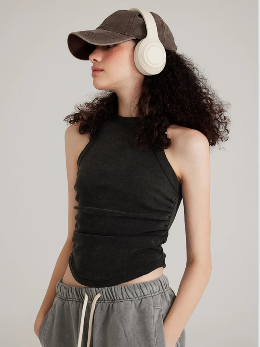 Sumuyoo Summer Women's Short Sleeveless T- Shirts Casual Chic Top Fashion Sexy O-neck Vest Office Lady Slim Short Fold Tops