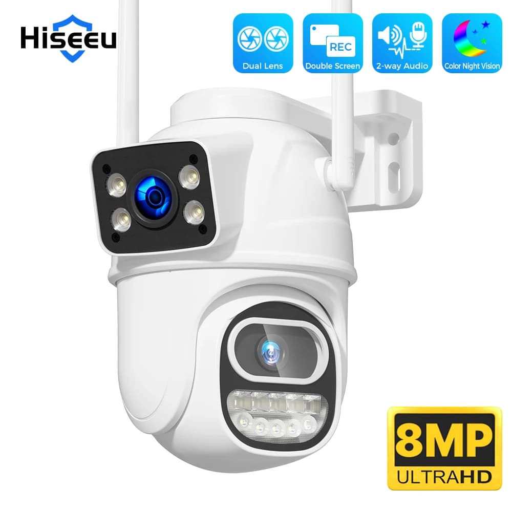 Hiseeu 4K 8MP PTZ Wifi IP Camera Dual Lens 5X Zoom AI Human Detect ONVIF Wireless Surveillance CCTV Cameras Security Protection