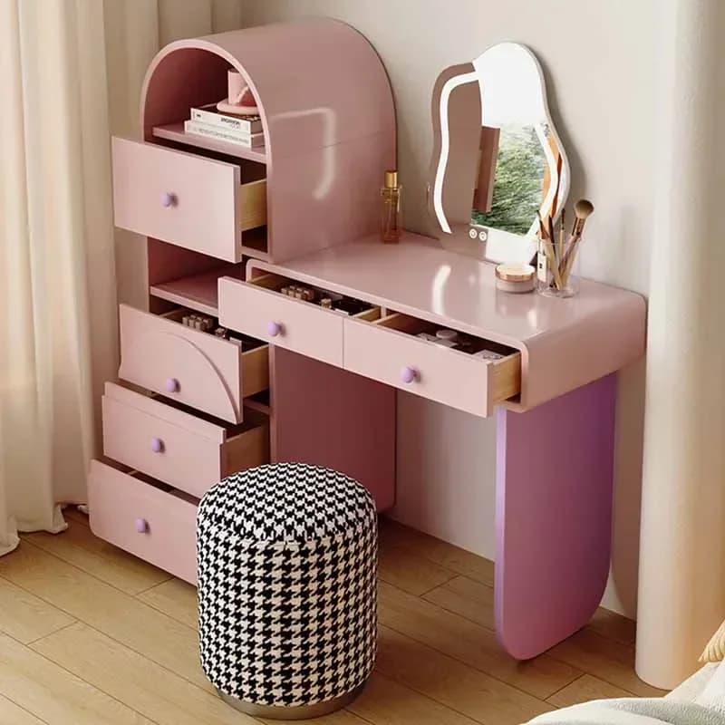 Storage Stool Vanity Table Mirrors Women Minimalist Jeweler Dresser Makeup Stand Tocador De Maquillaje Home Decoration Aesthetic