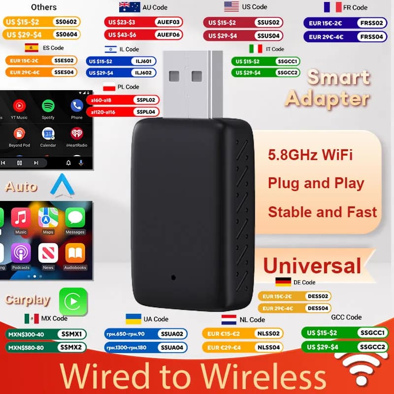 2025 New Wired to Wireless CarPlay 2 in1 Mini Adapter Android Auto Smart Box Plug and Play Auto Connection OTA Update Universal
