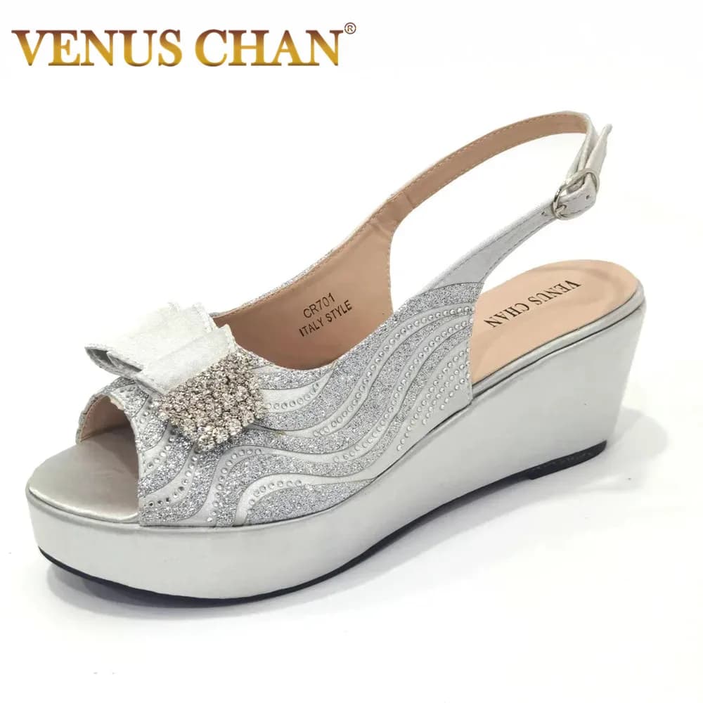 Sandals Italian Fashion Casual Flat Slippers Hollowed Out With Diamonds Women's Shoes African Party Outdoor Shoes