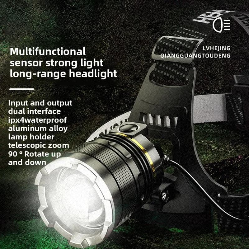 LED ultra strong headlight sensing zoom charging head flashlight high-power headlight 1000M headlight using 2 * 18650 fishing