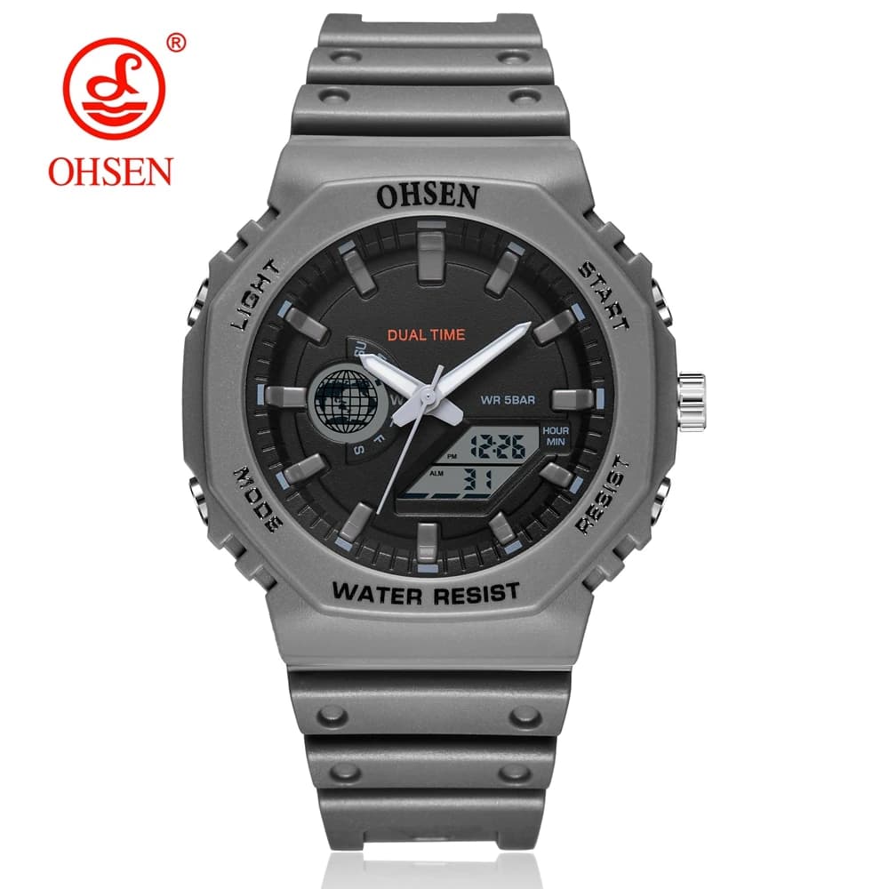 Digital Watches for Men 50M Waterproof Alarm Clocks Outdoor Sport Watch reloj hombre Grey Dual Time Quartz Military Wristwatch