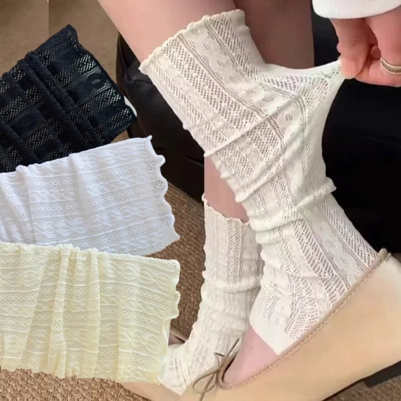 Ballet Style Lace Leggings Mesh Leg Warmers Women Girls Kawaii Lolita Socks Boot Cuffs Summer Thin Socks Knitted Sleeve Cover