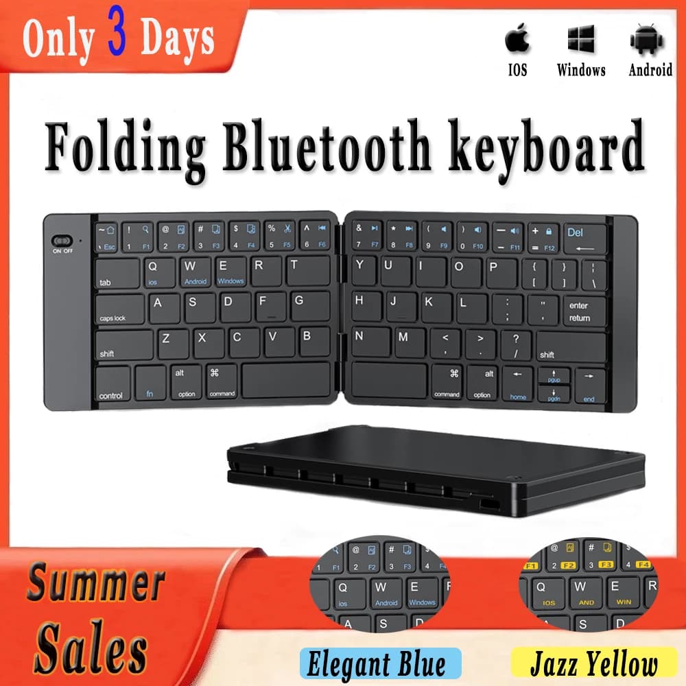 Mini Foldable Wireless Keyboard With Bag Slim Portable Bluetooth Keyboard Rechargeable Folding Keyboard for Windows Android IOS