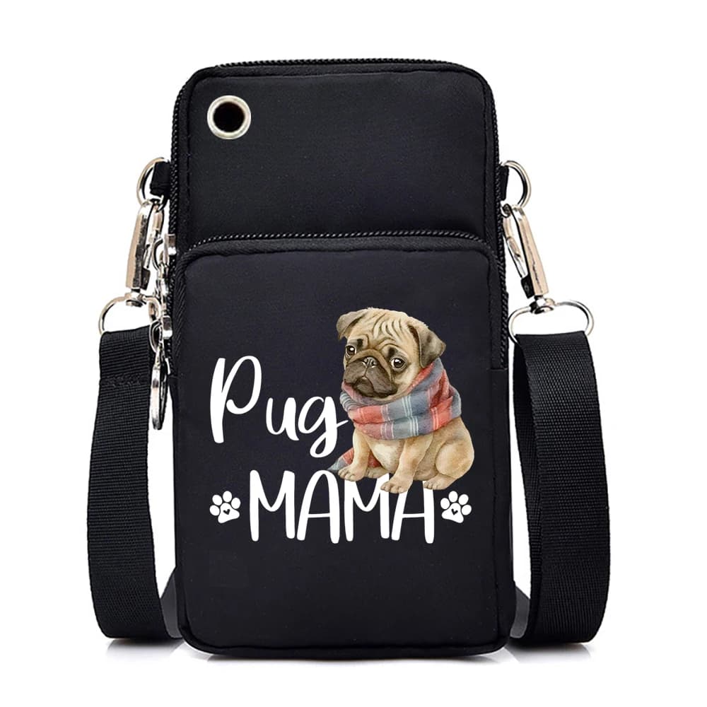 nylon Packet pug mama Graphic Unisex Phone Shoulder bags cartoon animal pug teen Mobile Phone Bag for Iphone female wallet