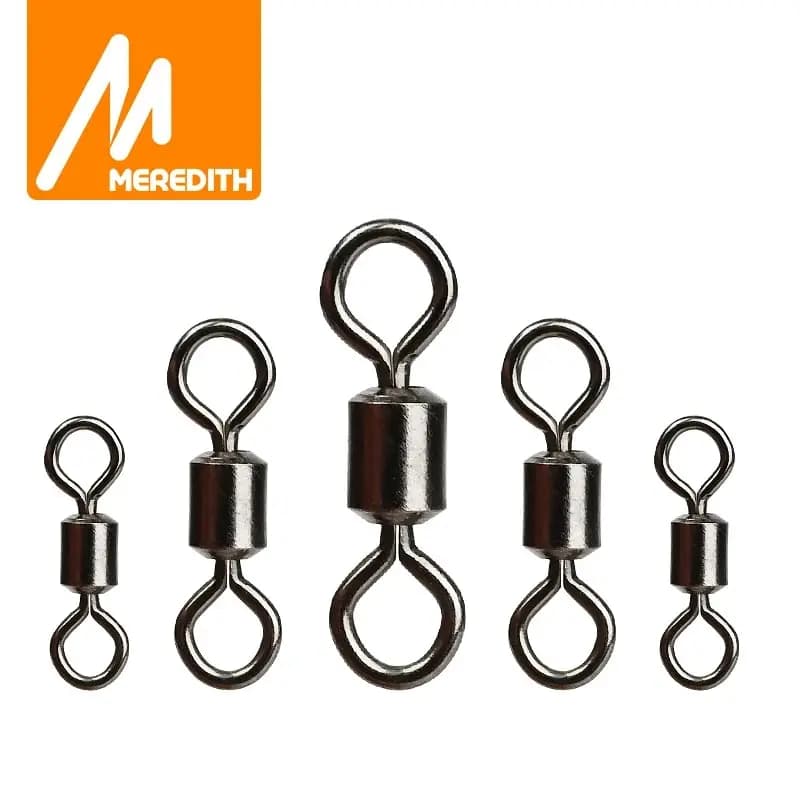 MEREDITH Fishing Swivel 50PCS/Lot Sizes Solid Connector Ball Bearing Snap Fishing Swivels Rolling Stainless Steel Beads