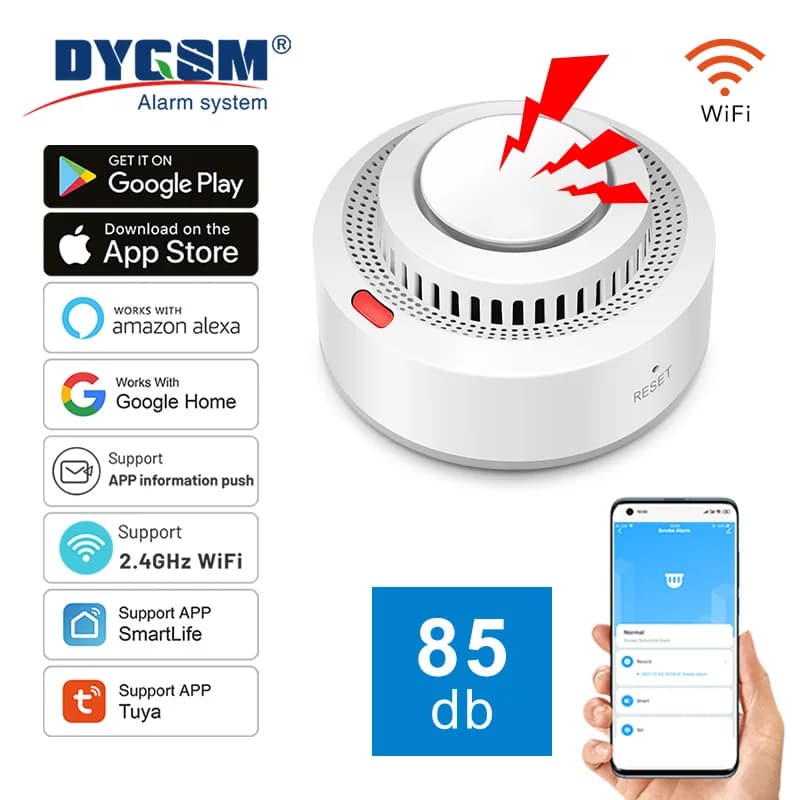 360° Comprehensive Detection, Tuya Smart WiFi Smoke Detector, Remote Monitoring Of Home Safety, Compatible With Alexa And Google