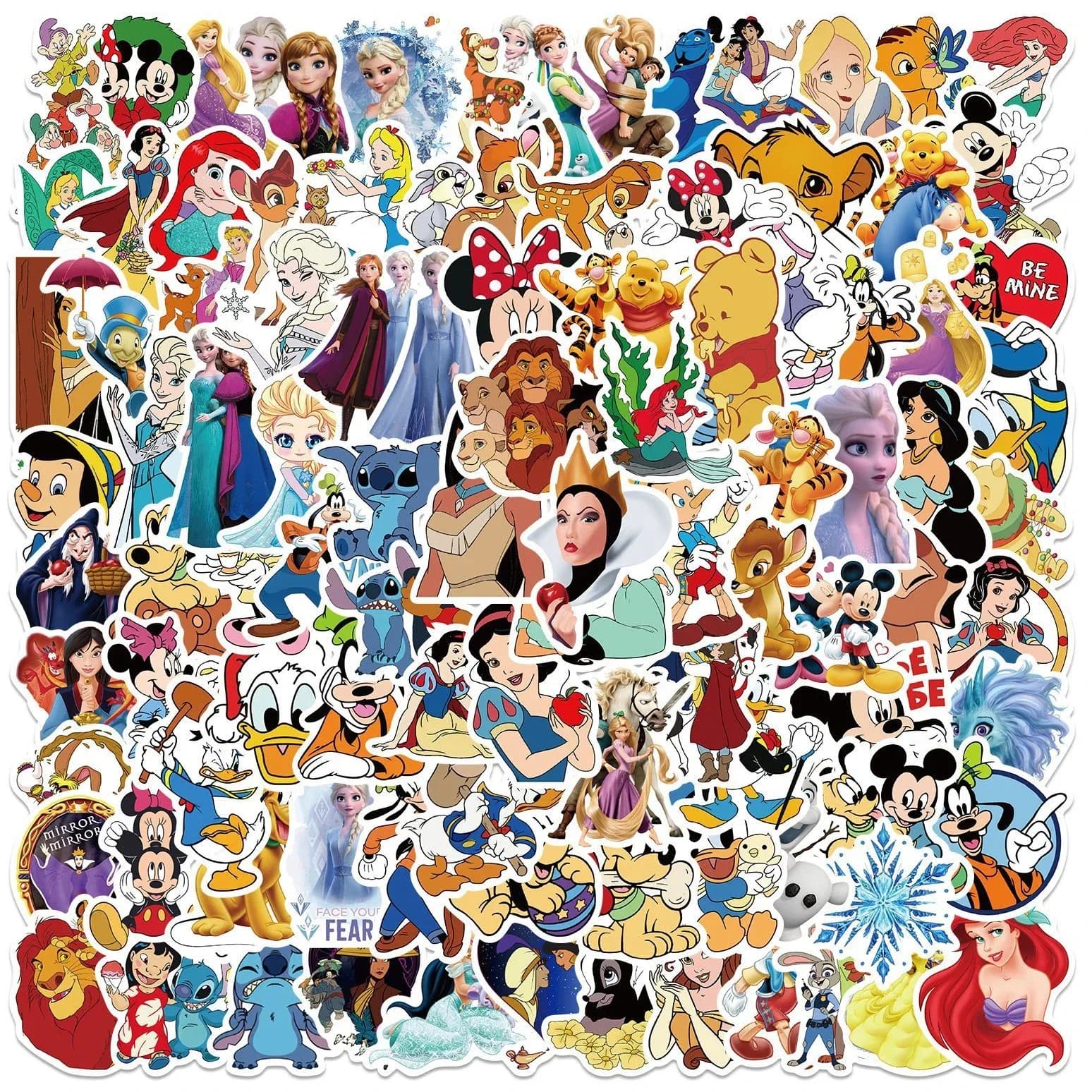 50/100Pcs Cute Disney Character Mickey Mouse Princess Cartoon Stickers Aesthetic Laptop Car Mix Anime Sticker Kid Toy