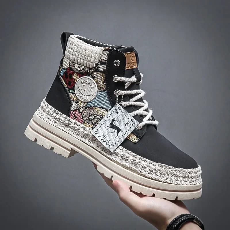 Men's High Top Boots Fashion Leather Casual Ankle Boots Outdoor Work Safety Boots for Men Designer Motorcycle Boot Botas Hombre