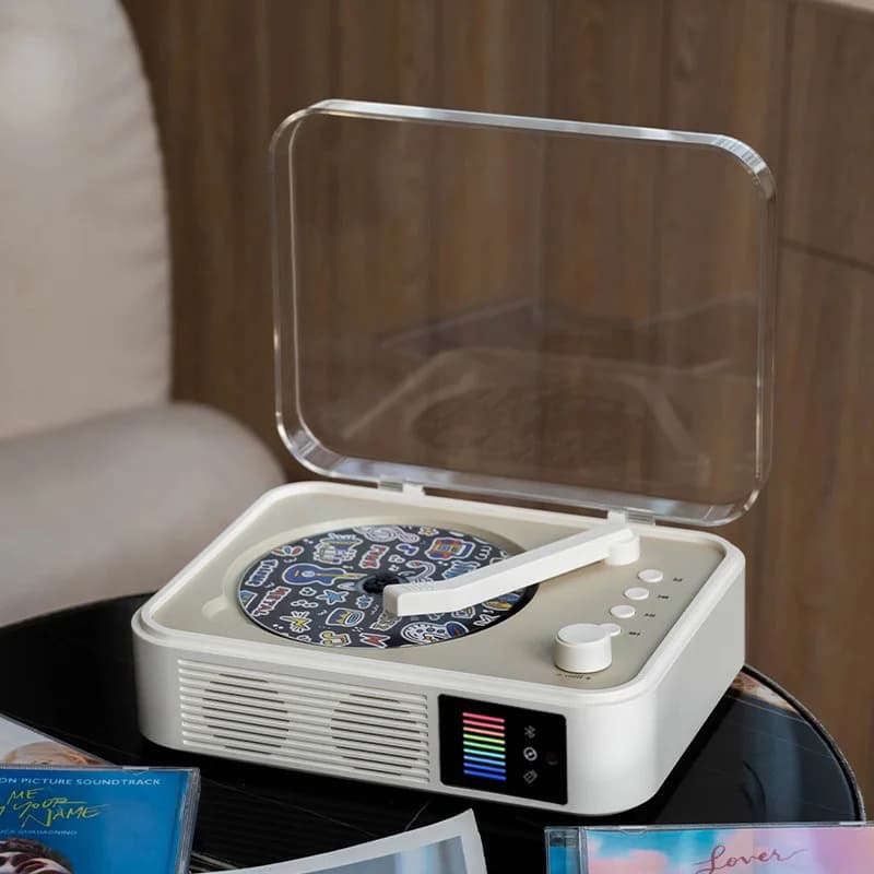 HIFI CD Player Two-way Bluetooth 5.0 Built-in Speaker Music Player LED Spectrum Light Rechargeable Infrared Remote Control