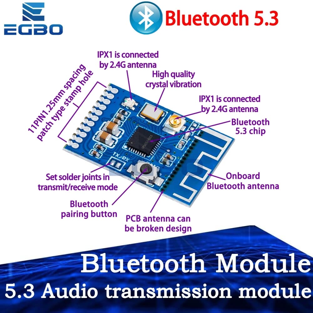 EGBO Bluetooth module 5.3 Audio transmitter module Stereo GFSK transceiver Earphone board Wireless speaker KCX_ BT_ EMITTER 5