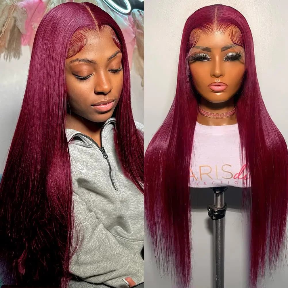 99J Burgundy Colored 13x4 Lace Front Wig Bone Straight HD Red Lace Frontal Human Hair Wigs 100% Brazilian Remy Colored Hair Sale