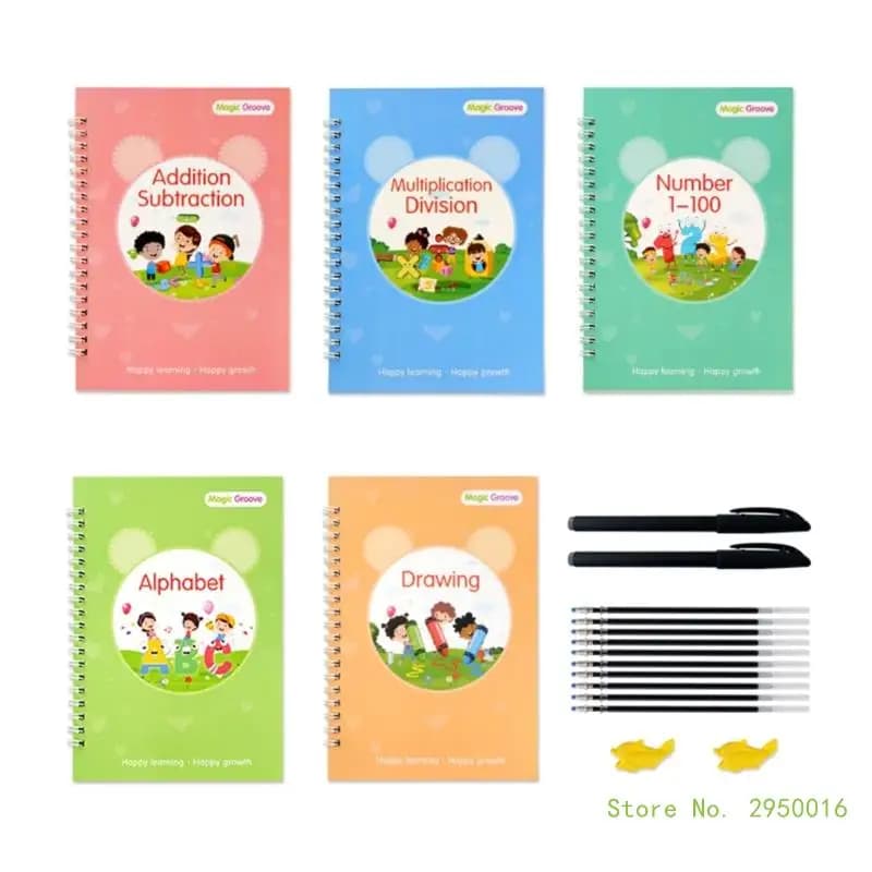 5pcs Reusable Magic Practice Copybook for Kid Calligraphy Practice Books with 2 Pens& Refills Perfect for Ages 3-8