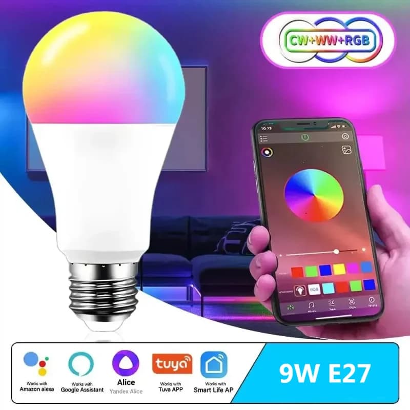 Tuya Smart LED Bulb E27 APP Control Dimmable Light Bluetooth RGB Lamp 220V Bedroom Decoration Party Lighting Smart Life