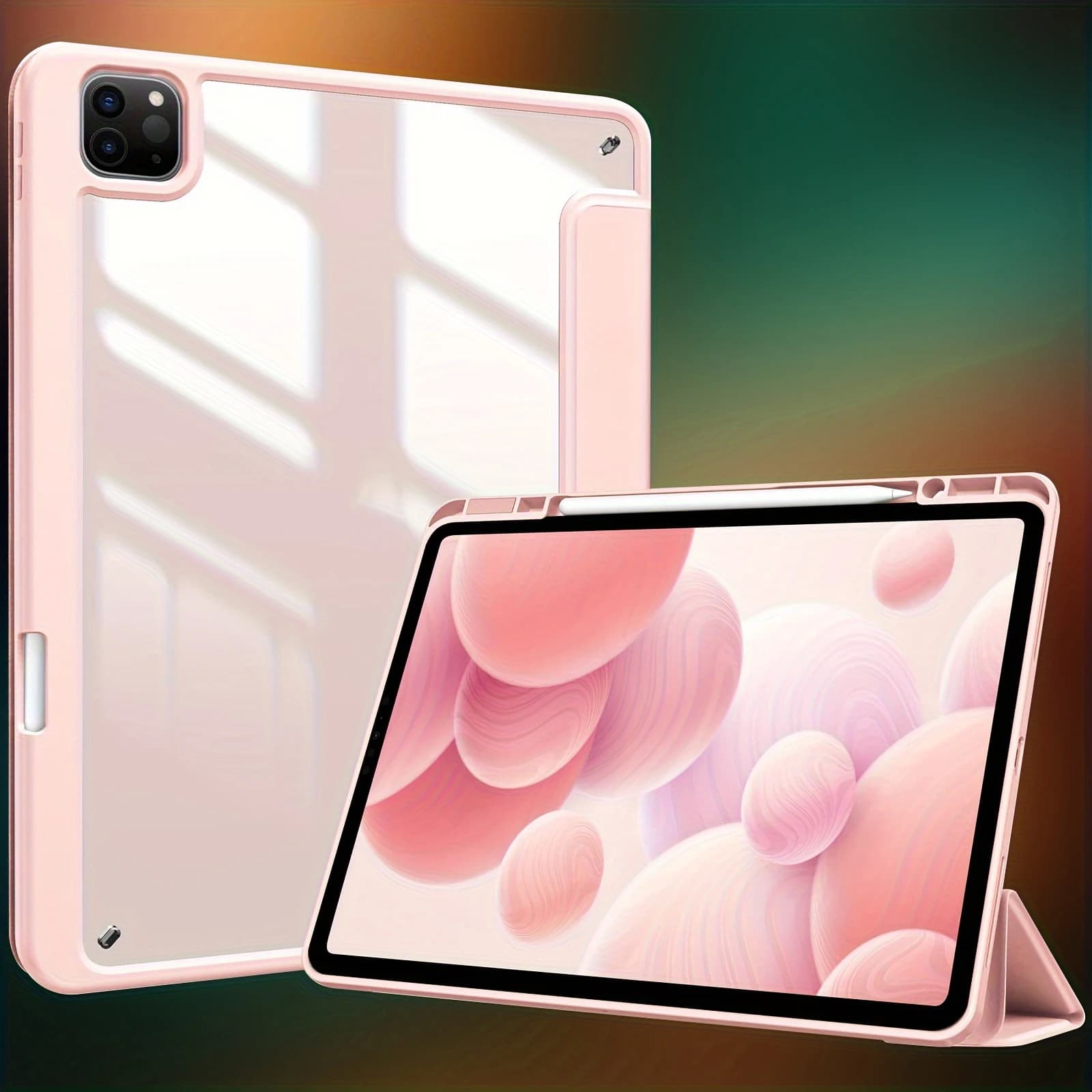 Case for iPad Pro 12.9 13 M4, Air 13 M2 M3, Auto Sleep / Wake Clear PC Back Tablet Cover Trifold Stand With Pen Tray