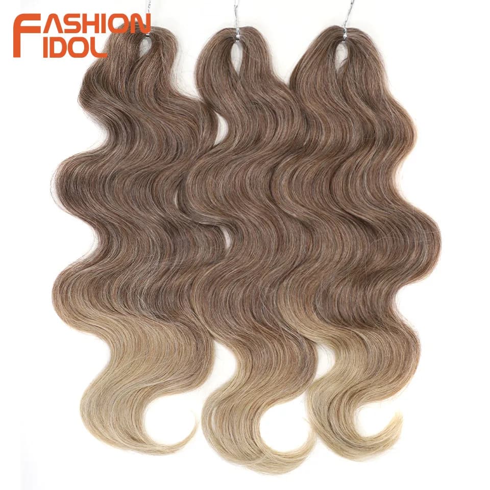 FASHION IDOL 24 inch Body Wave Crochet Hair 3PCS Synthetic Hair Braids Fake Hair Ombre Blonde Natural Braiding Hair Extensions