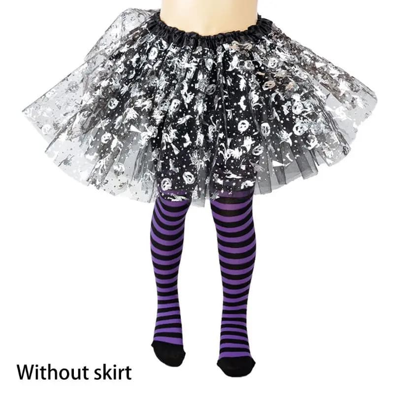 Kids Girls Halloween Full Length Tights Stockings Cartoon Spiderweb Skeleton Striped Pantyhose Cosplay Party Costume