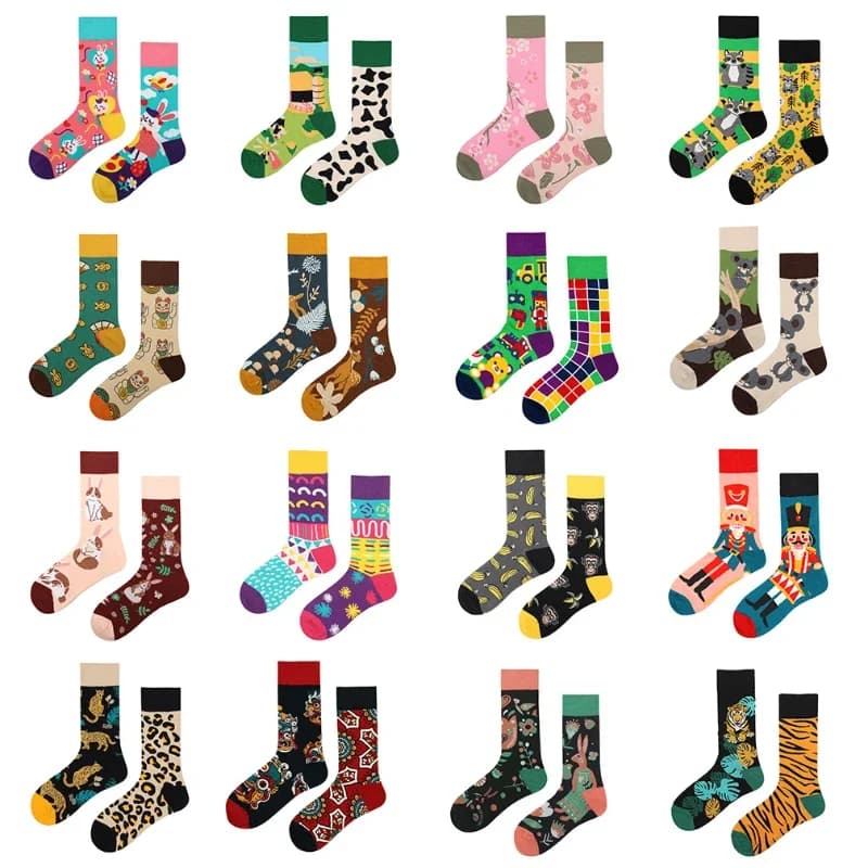 New Asymmetric Couple AB Mandarin Duck Fashion Cartoon Cute Funny Sports Colorful Mid tube Cotton Socks