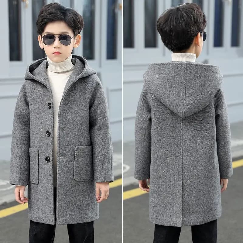 Boys' woolen coat 2024 new boys' winter cashmere thickened coat Woolen Dazhong children Korean version of Ocean Tide