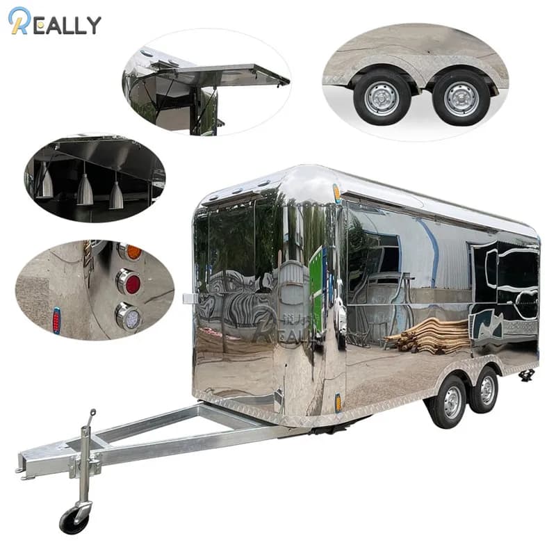 DOT Approved Airstream Food Truck 20ft Large Mobile Kitchen Fast Food Trailer Mirror Stainless Steel Coffee Trailer
