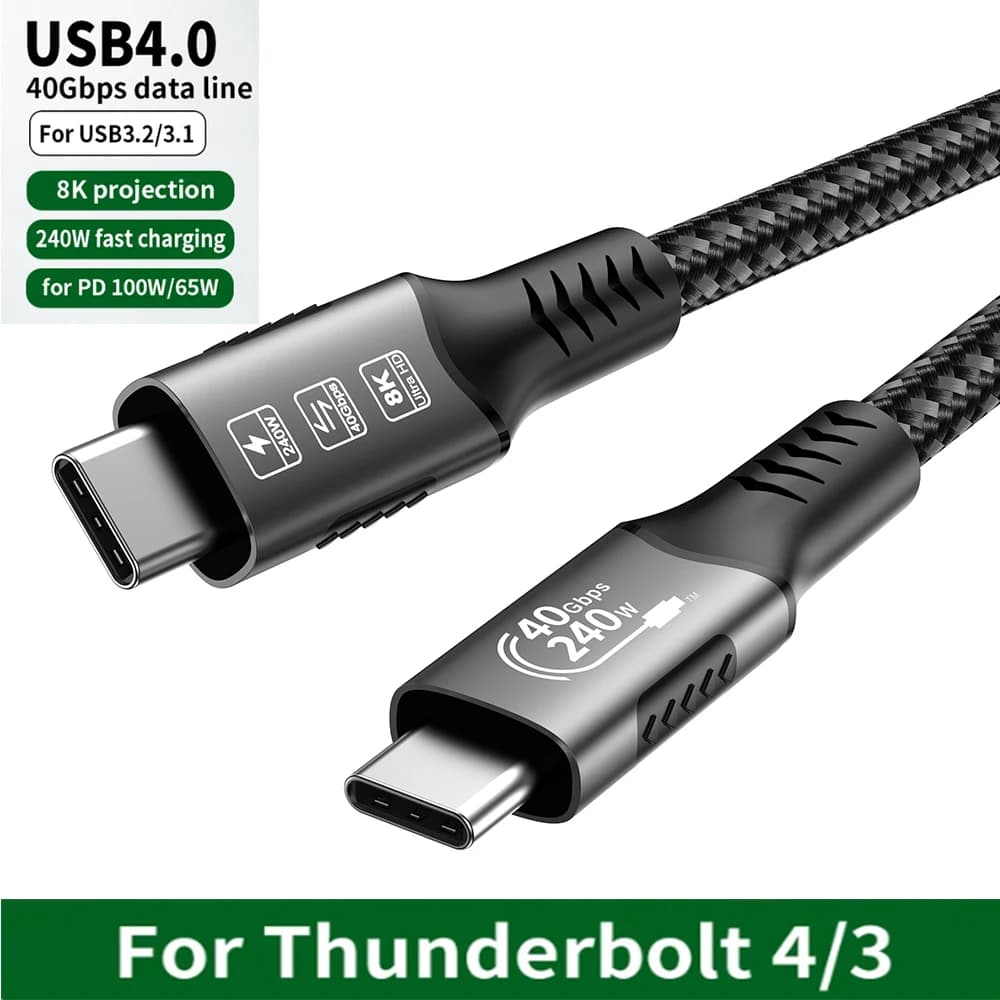 USB4 Cable 40Gbps 48V 240W For Thunderbolt 4 Type C Fast Charging Cable Thunderbolt3 USB C to C Data Transfer Cable For laptop