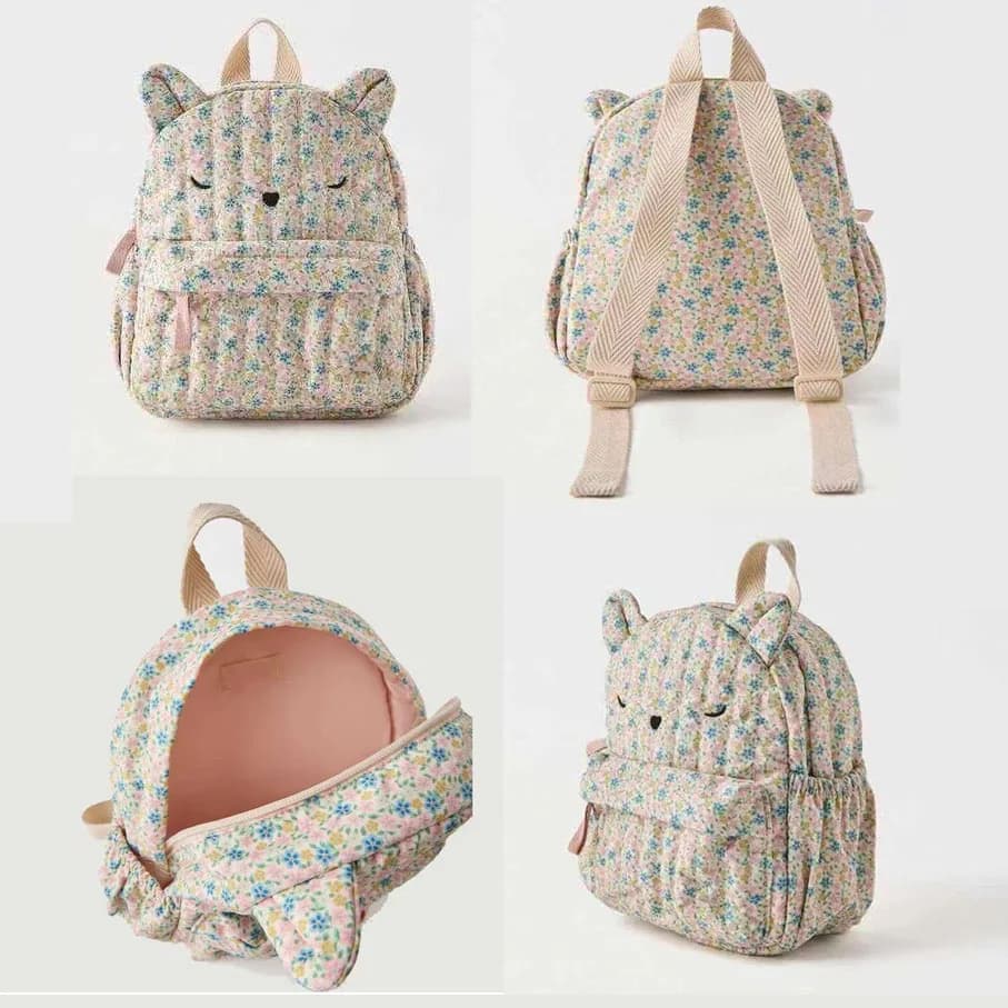 Fashion Floral Kids Backpack Cute Cartoon Cat Backpack for Girls Kids Bags Class Bags for Girls Soft Cotton Chidlren Backpack